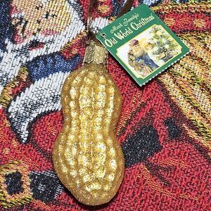 Old World Christmas Peanut 2001 Glass Blown Ornament - Gold Glitter, 3 in Y2k